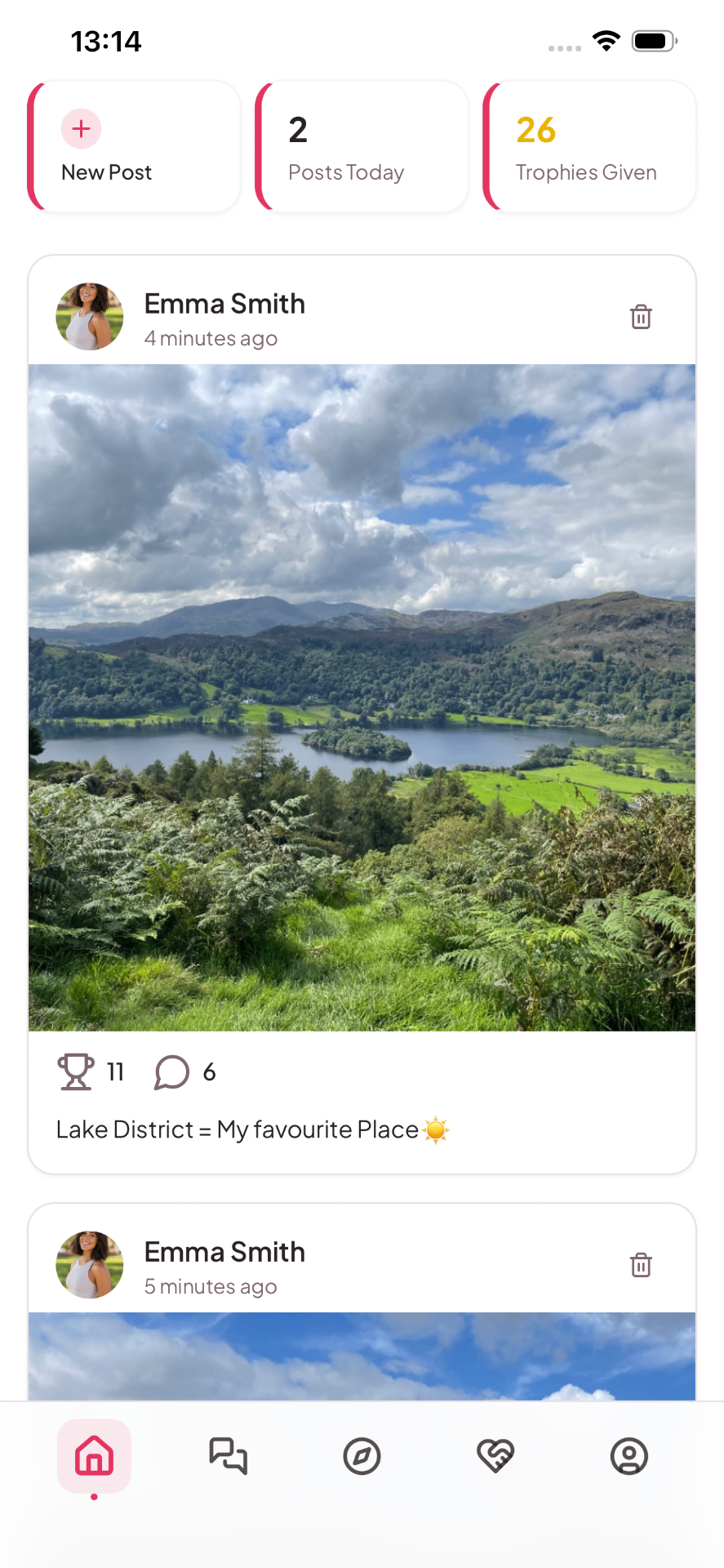Covey community feed showing a member's fitness post from the Lake District