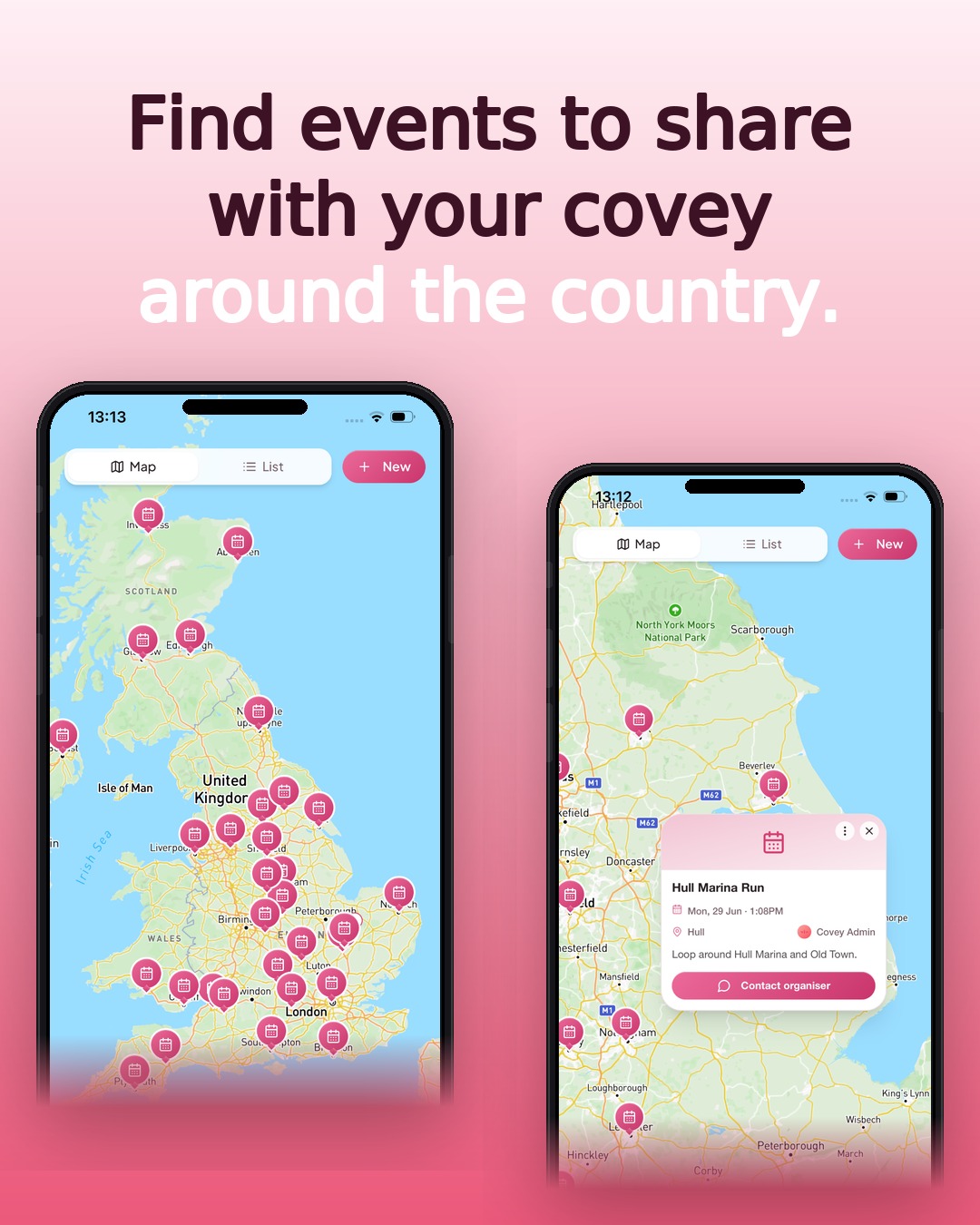 Covey events map showing women's sessions across the UK